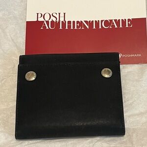 Prada Black Leather Snap Wallet with Silver Hardware